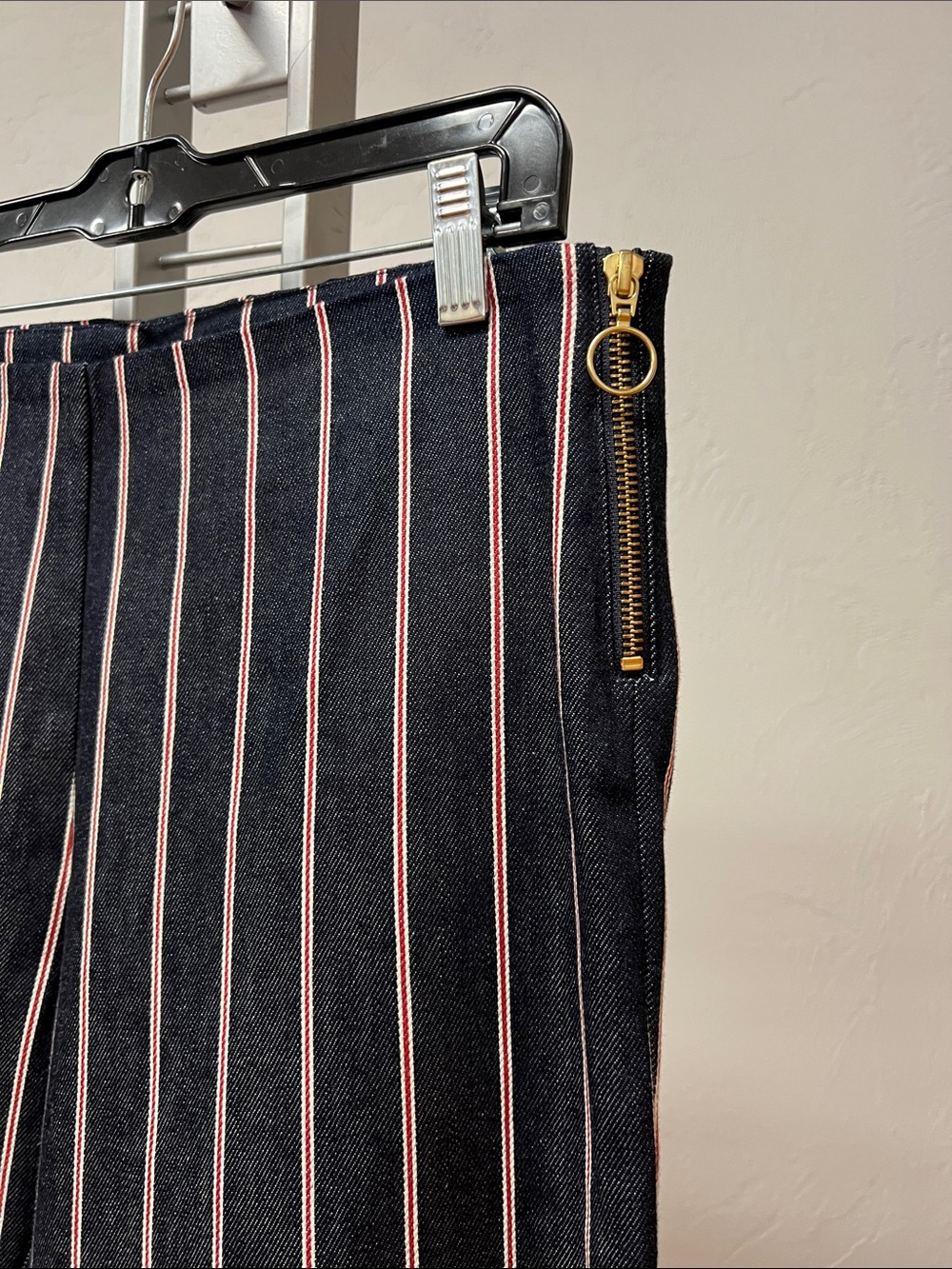 Maggie Marilyn 💯% Cotton Denim Navy Pants with Red, White Stripes Size 8 - Picture 4 of 16